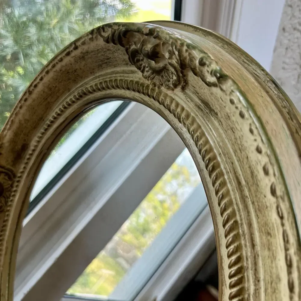 Vintage Shabby Chic Oval Mirror – Decorative Resin, Tabletop or Hanging